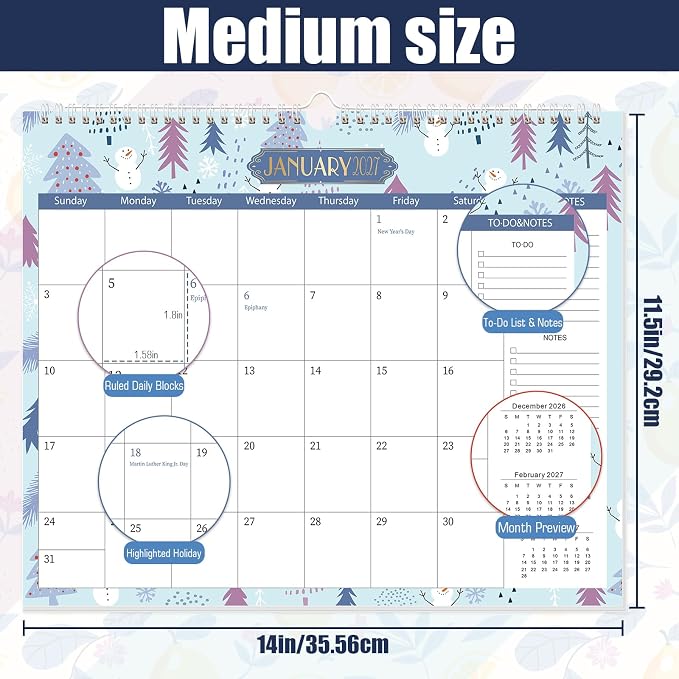 GuassLee Wall Calendar 2026-2027, School Year Calendar from Jun. 2026 to Dec. 2027, 19-Month Paper Wall Calendar with To-Do List and Notes for Office School Home Teacher Planning, 14” x 11.5”