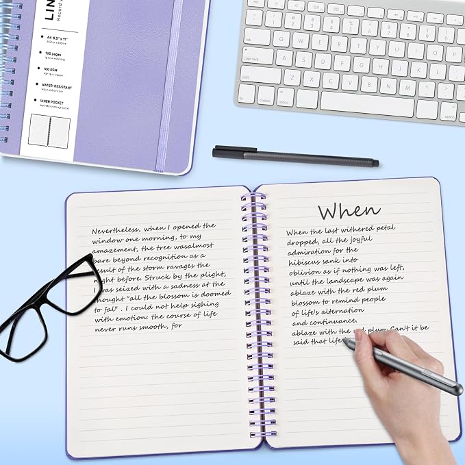 Lined Spiral Journal Notebook with 160 Pages, 8.5×11in, A4 Spiral Notebook, Journaling Notebooks for Work, School, Women, Men, College Ruled Spiral Notebook, Hardcover Leather Journals, Purple