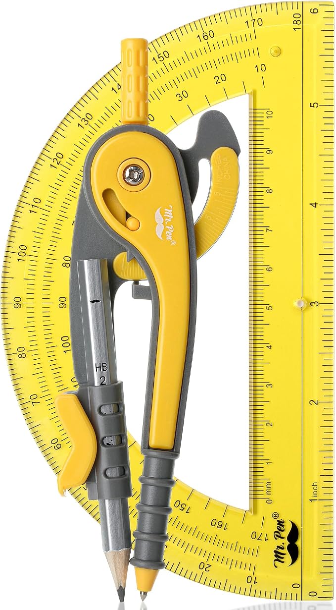 Mr. Pen- Geometry Compass and Protractor Set, 6 Inch Compass | 6 Inch Protractor, Drawing Tool for School, Clear Plastic, Easy Grip, Precision Design for Math, Art, Drafting, Architecture
