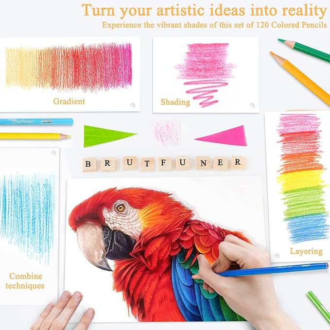 LBW Colored Pencils for Adult Coloring Books, 120 Oil Based Soft Core Professional Color Pencils Set for Artists Kids Beginners Drawing Coloring Sketching Blending