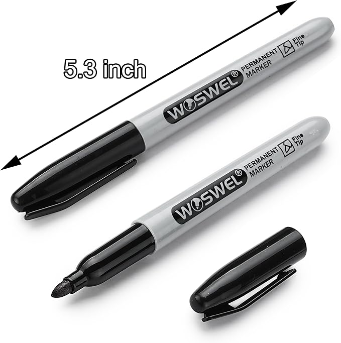 WOSWEL Permanent Markers Bulk, 200 Pack, Black Permanent Marker Pens, Fine Tip, Waterproof, Quick Drying, Smooth Writing, Used on Glass Metal Stone Paper Most Surfaces, Office School Supplies