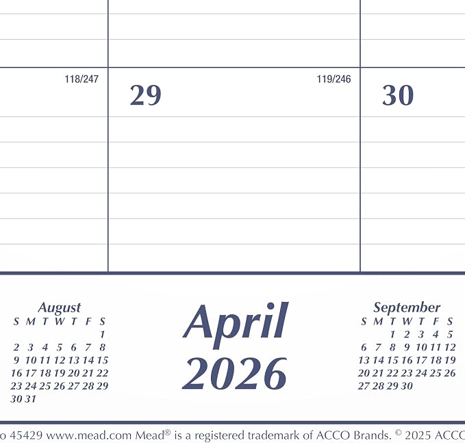 Mead Desk Calendar 2026-2027 Planning Pad, Academic 15-Month April-June, Monthly, 21.75" x 17" Standard, Ruled Daily Block (CAM92020)