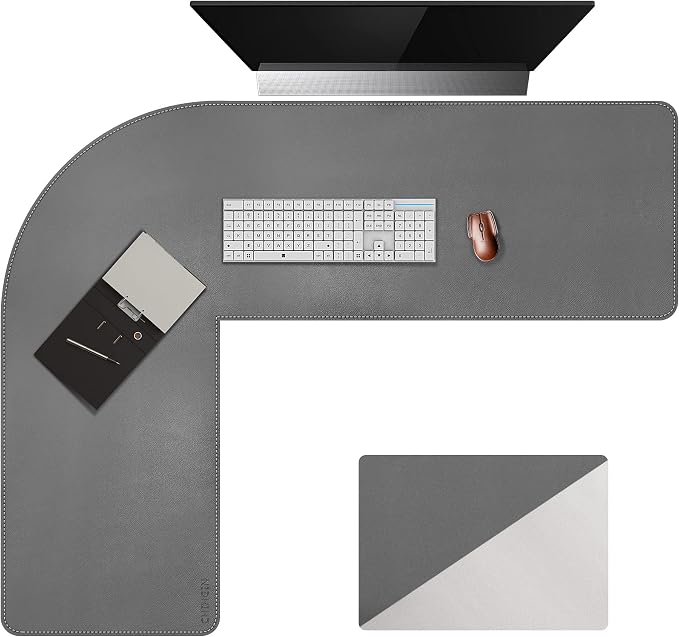 Chihein L-Shaped Desk Pad, Corner Desk Mat (49.2”+ 49.2”) x 15.7”, Computer Office Mouse pad Writing Table Pad for Home Office - Gray/White