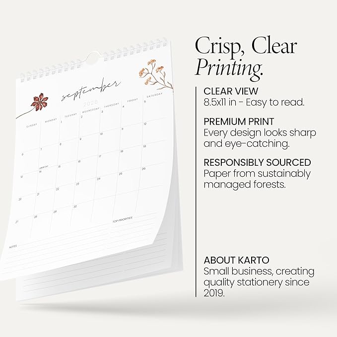 Karto Wall Calendar 2026-2027 8.5x11 in - Flowers | July 2026 to December 2027, Vertical, Boosts Productivity, Easy Monthly Planning