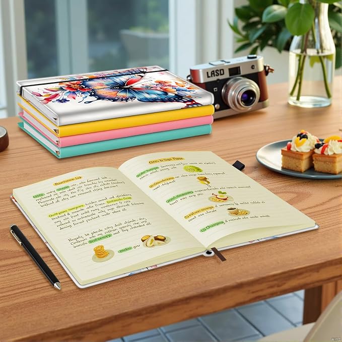 Hardcover Executive Notebooks, A5 PU Leather Lined Journal Notebook, 200 Pages Thick Paper Subject Notebooks for School,Work,Home Writing Business Notebook,Colorful Butterflies and Flowers