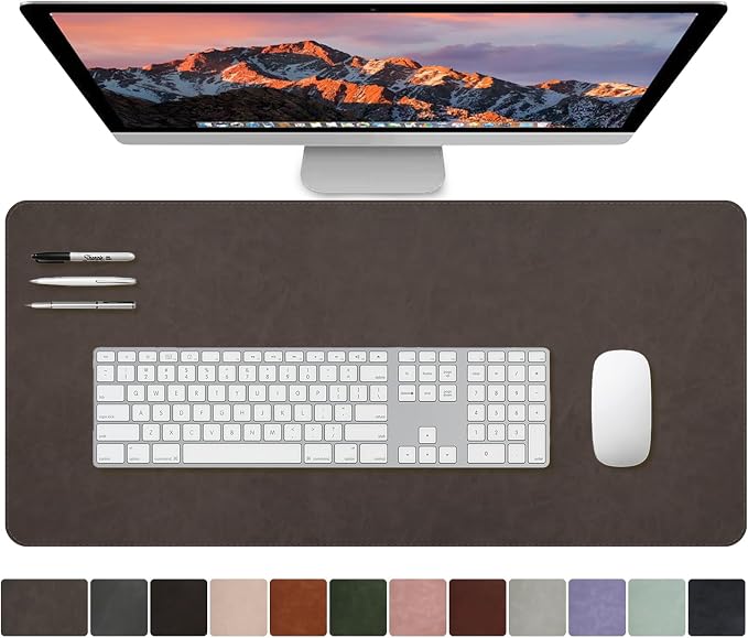 CHEERYGOO Leather Office Desk Pad Protector, Non-Slip PU Leather Desk Blotter, Waterproof Laptop Writing Mouse Pad for Office and Home,23.6"x 13.8" M Dark Coffee