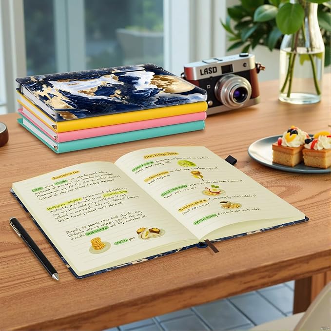Hardcover Executive Notebooks, A5 PU Leather Lined Journal Notebook, 200 Pages Thick Paper Subject Notebooks for School,Work,Home Writing Business Notebook, Diary Book ，Golden Jungle Porcelain