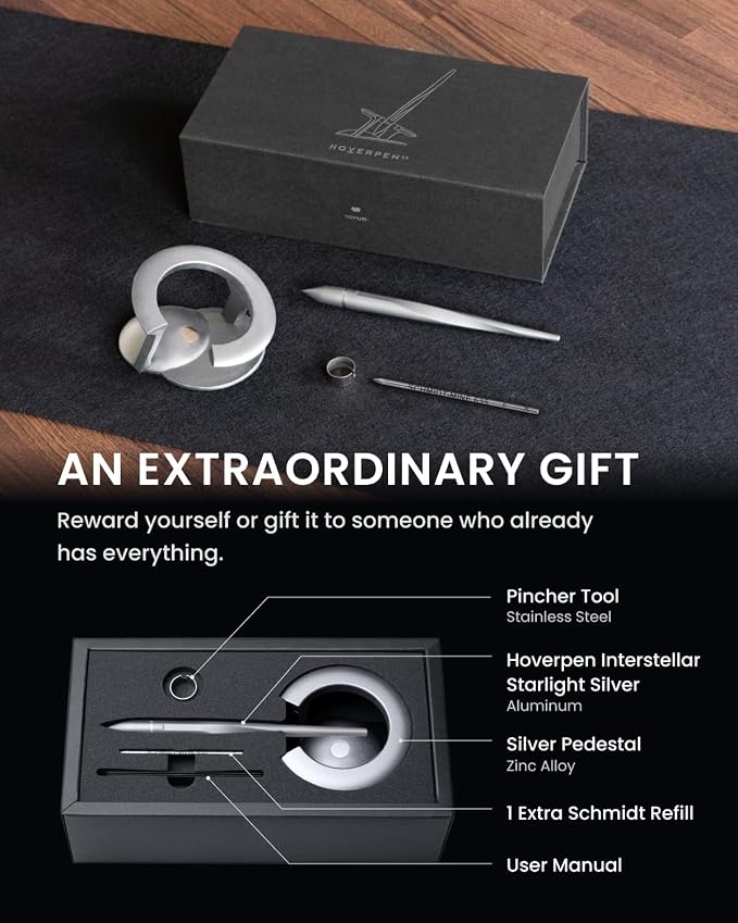 novium Hoverpen Interstellar - German-engineered Ballpoint Pen with Magnetic Features, Starlight Silver