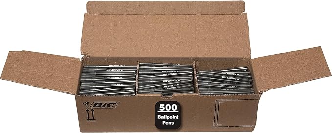 BIC Round Stic Xtra Life Black Ballpoint Pens, Medium Point (1.0mm), 500-Count Pack of Bulk Pens, Flexible Round Barrel for Comfortable Writing, No. 1 Selling Ballpoint Pens