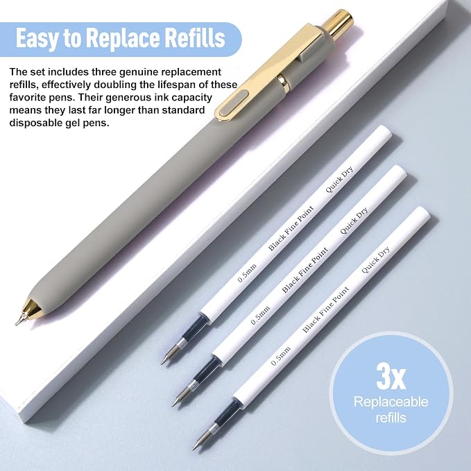 Gel Pens 6-Pack with Extra 3 Refills, 0.5mm Black Ink Fine Point Smooth Writing Pens, Quick Dry Ink No Smudge, Retractable Pens for Journaling Note Taking,Gift for Nurses,Teachers (Morandi- 6 Pcs)