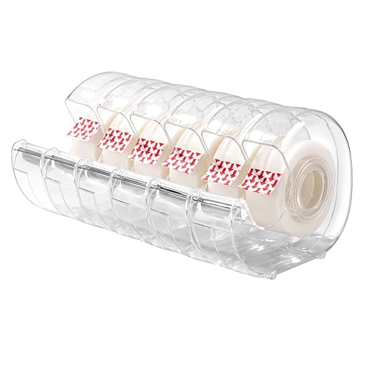 Amazon Basics Invisible Matte Finish Tape Dispenser with Refill Rolls for Labeling, 3/4" x 650" (18 yds), 6-Pack