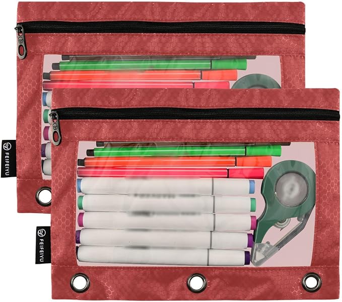 Gredecor Binder Pencil Pouch 3 Ring Brown Zipper Pencil Pouches Case 2 Pack Clear Binder Organizer for School Office