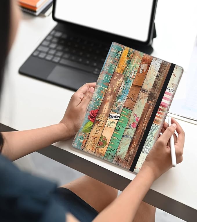A5 Leather Lined Journal Notebook, 200 Pages Hardcover Executive Notebook for Men Women Office School Note Taking, Thick Writing Paper Daily Journal with Bookmarks/Indexes, Wood Board Art