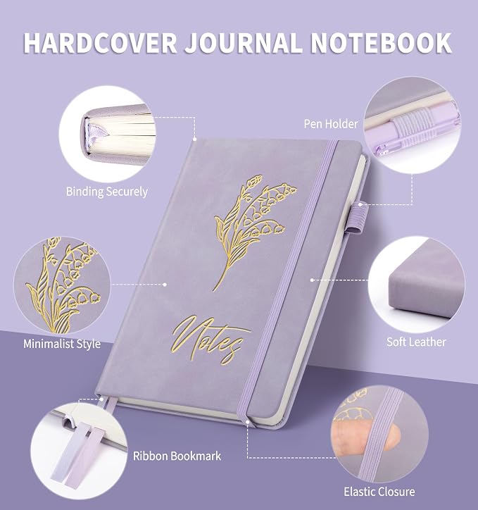 Lined Journal Notebook for Women Men, A5 Hardcover Leather Journals for Writing, 200 Pages Thick Paper, Daily Journal Notebook for Work, School, Note Taking, Business, Travel, College Ruled