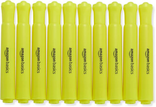 Amazon Basics Tank Style Highlighters, Chisel Tip, Bible Highlighter, Office and School Supplies, 12 Pack, Yellow