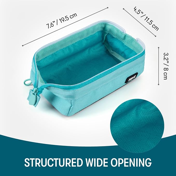 ZIPIT: Lenny Pencil Case - Light Teal - Large Storage Capacity Zipper Pouch, Makeup-Stationery Bag, School-Travel, Washable Polyester, Kid-Teen-Adult