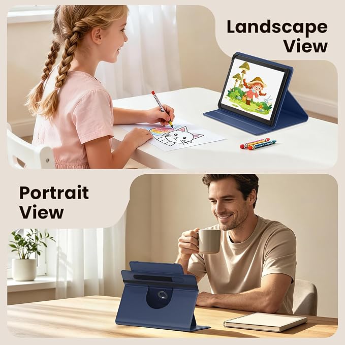 MoKo for Universal 11 inch Android Tablet Case with Pen Holder, Indigo | Fits All 9.6-11 inch Tablets, Slim 360 Degree Rotating Cover, Multi-Angle Stand, Front Pocket, No fit iPad/NO back opening