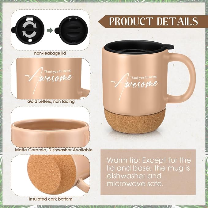 Sayglossy 4 Pcs Thank You Gifts Set for Men Back to School Teacher Appreciation Gift Leather Notebook Inspirational Coffee Mug Scented Candle Ballpoint Pen for Male Employee Coworker Boss Nurse, Gold