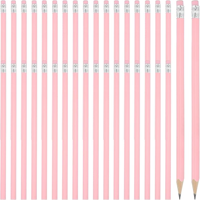 PATIKIL Round Pencils, 36 Pack Triangle HB Graphite Pencil Woodcase Wooden Pencils with Eraser for Classroom Office Writing Drawing Supplies, Pink
