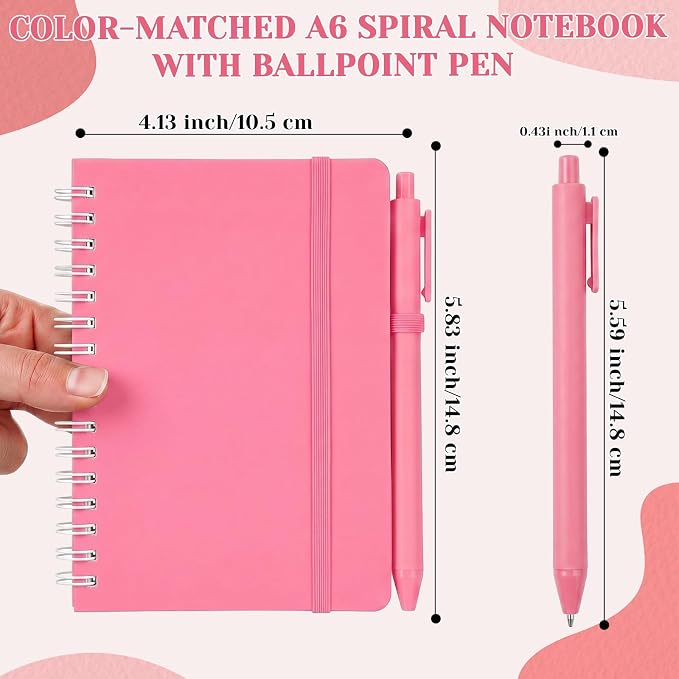Fulmoon 30 Set Small Spiral Notebooks A6 with Pens Bulk, Multicolor 4" x 6" Pocket Notebooks Mini Lined Journals 50 Sheets for Back to School Supplies Students Gifts Rewards Office (Blush Petals)
