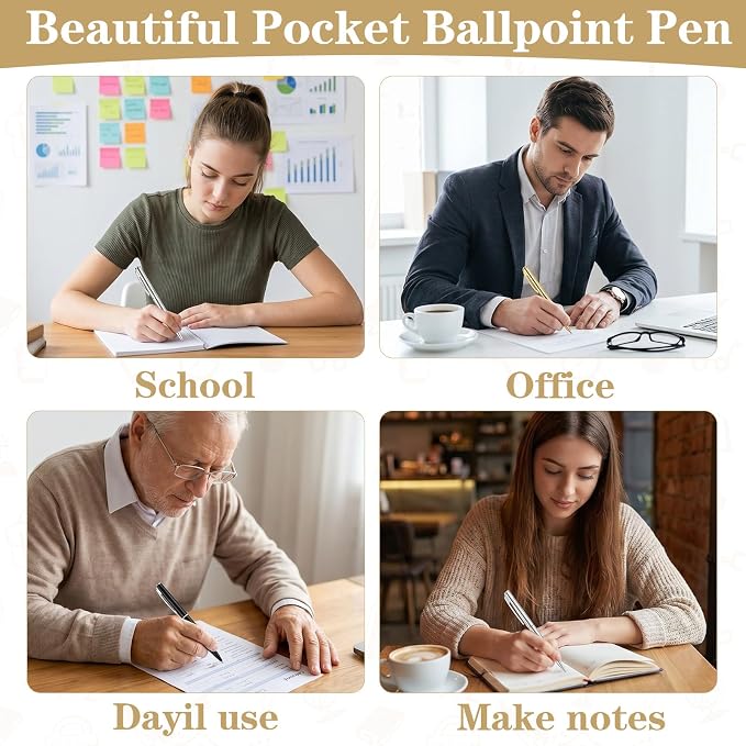 150Pcs Slim Ballpoint Pens, 4 Inch Retractable Black Ink Ballpoint, Medium Point, Bulk Metal Pen Set, Gold & Silver & Black Options, Wedding Favors, Office, Business, Teachers