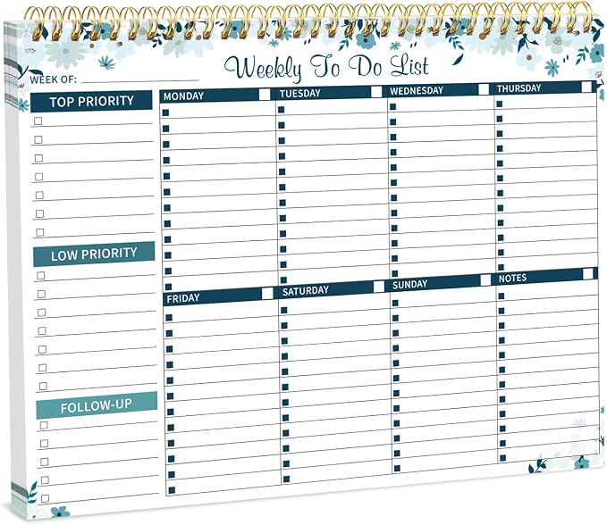 Thboxes 52 Sheets Weekly To Do List Notepad, 8.5" x 11" Efficiently Plan Weekly Task List Notepad for Student Work Home Office School Improve Focus and Efficiency Weekly Planner Blue