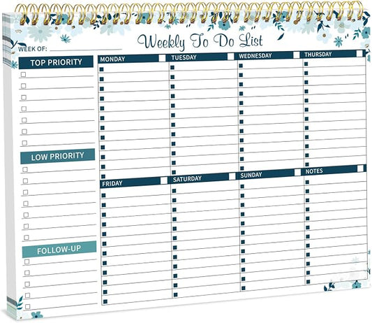 Thboxes 52 Sheets Weekly To Do List Notepad, 8.5" x 11" Efficiently Plan Weekly Task List Notepad for Student Work Home Office School Improve Focus and Efficiency Weekly Planner Blue