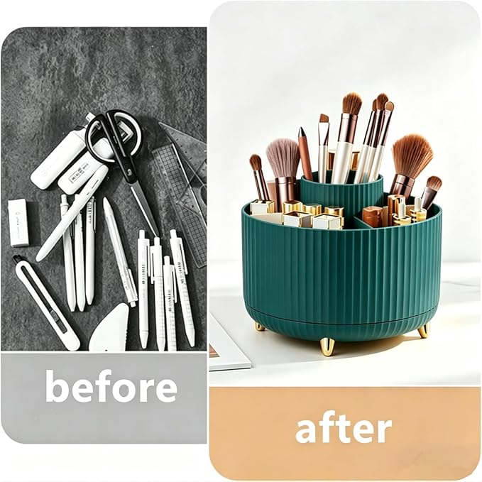 360 Degree Rotating Makeup Brush Holder Organizer Detachable Design 5 Slot Make up Brushes Cup for Cosmetics and Pencil Pen Organizer for Desk Makeup Organizer Skincare Storage for Vanity( Green)