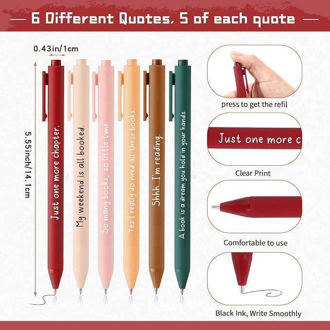 Thenshop 12 Sets Book Lover Gift Librarian Inspirational Spiral Notebook Pen Bulk Book Club Gift Reading Journal Librarian Back to School Gifts for Women Reader Teacher Bookish Bookworm (Retro Color)