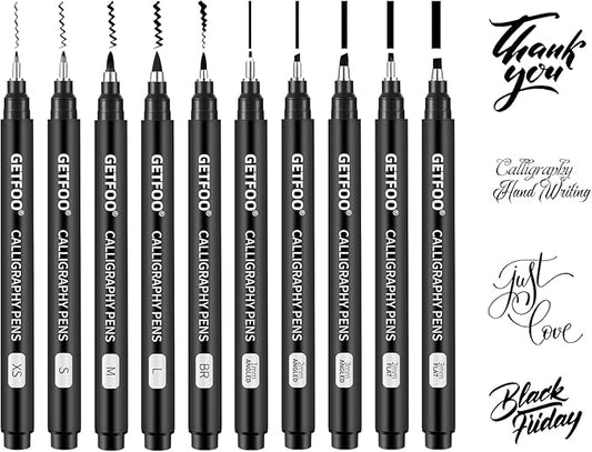 10 Size Calligraphy Pen Set, Hand Lettering Brush Pens for Beginners | Brush Pens Calligraphy Set for Beginners, Calligraphy Markers for Sketching, Scrapbooking, Journaling & Hand Lettering