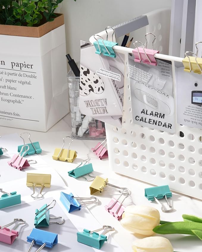300 Pcs Medium Binder Clips, 1.25 Inch Metal Paper Clips with Strong Grip for Office School Business Paperwork, Assorted Colors