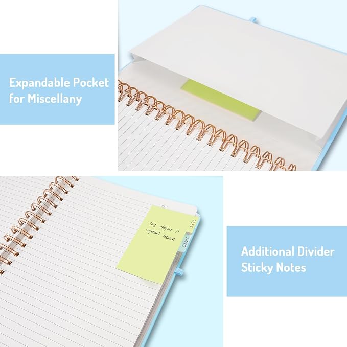 Forvencer Lined Spiral Journal Notebook with 300 Numbered Pages, B5 College Ruled Thick Journals for Writing with 100GSM Paper, Hardcover Notebooks with Contents for Work, School, Women, Men, Sky Blue