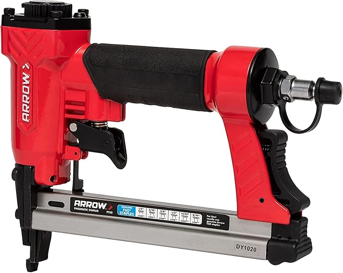 Arrow PT50 Oil-Free Pneumatic Staple Gun, Professional Heavy-Duty Stapler for Wood, Upholstery, Carpet, Wire Fencing, Fits 1/4”, 5/16”, 3/8", 1/2", 9/16” Staples , Red | Professional Stapler for Wood, Upholstery, Carpet, Wire Fencing, Fits 1/4", 5/16",...