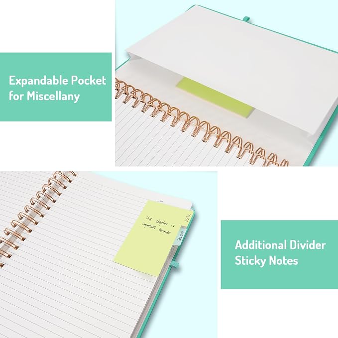 Forvencer Lined Spiral Journal Notebook with 300 Numbered Pages, A5 Thick Journals for Writing with 100GSM Paper, Hardcover Notebooks with Contents for Work, School, Women, Men, Green