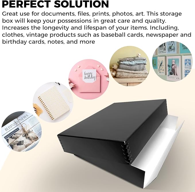 Golden State Art, Drop Front Archival Storage Box, 11.75"x15.25"x3"-Black | Acid-Free 11x14 Museum Photo Storage Box with Metal Edge, Preserve Documents, Prints, Poster, Photographs, Arts And Crafts