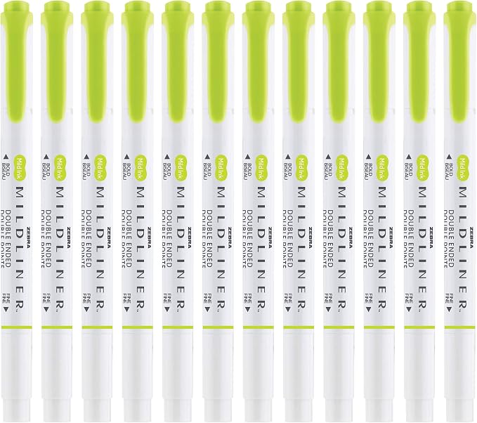 Zebra Pen MILDLINER No Bleed Highlighter, Citrus Green, Dual Tip, 12-Pack | Broad and Fine Point Tip Marker Set, Ideal for Bible Highlighting, Journaling, Office, School and Teacher Supplies (78450upc)