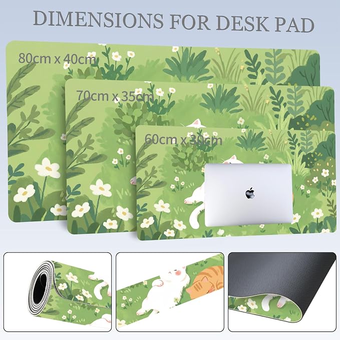 Cat Kitten Grassland Leather Desk Mat Extended Gaming Mouse Pad | Non-slip Large Writing Pad Laptop Blotter Computer Keyboard Mat | Cute Kawaii Desk Protector for Home Office 31.5" x 15.7"