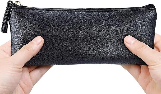MROCO PU Leather Pencil Case, Small Zipper Pouch, Black | for Pencils, Pens, Markers, Makeup, Coins, Change, Water-resistant PU, Smooth zip, compact for school office travel