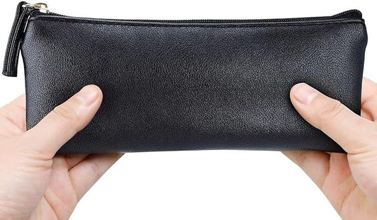 MROCO PU Leather Pencil Case, Small Zipper Pouch, Black | for Pencils, Pens, Markers, Makeup, Coins, Change, Water-resistant PU, Smooth zip, compact for school office travel