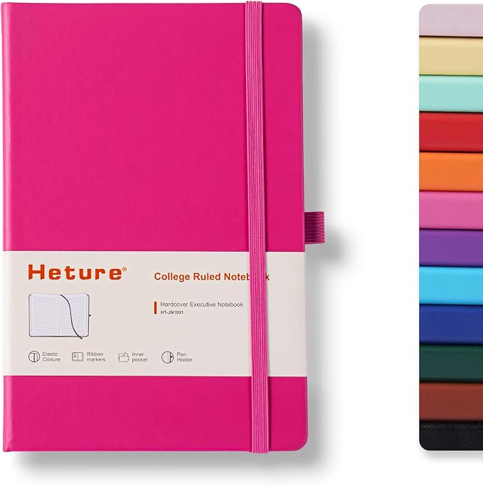 Heture Hardcover Journal Notebooks, A5 Lined Notebook for Writing and Work, 160 Pages 100 GSM Thick Paper, Ruled Notebooks Bulk with Elastic Closure, Hardcover Notebook for Work, School, Travel, Note Taking (Fuchsia, 1 Pack)