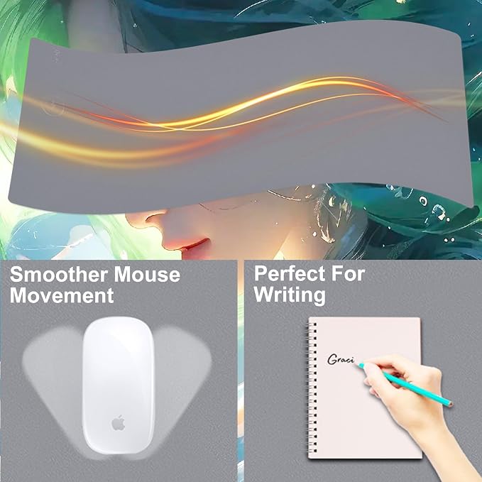 Desk Mat with Wireless Charging, Grey Mouse Pad with Wireless Charger, Desk Pad Matt for Desktop, Mousepad Gaming Large Mouse Pad, Leather Compute for Keyboard and Mouse, 32" x 16"