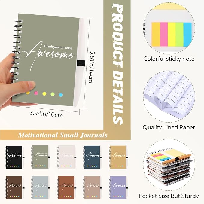 Chuangdi 20 Sets Back to School Teacher Gifts Bulk Inspirational Spiral Notebook with Sticky Note Motivational Pen Appreciation Gifts for Employee Team Staff Coworker (Classic,Neutral)