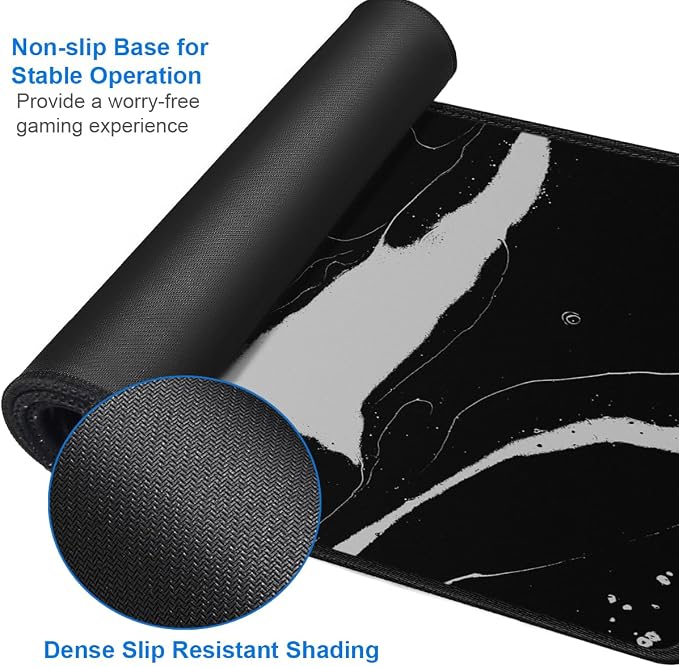 Large Mouse Pad, 31.5x15.7 inch Large Extended Computer Keyboard Mouse Mat, Water Resist Non-Slip Mousepad Rubber Base Long XXL Desk Mouse Pad for Work & Gaming, Office & Home, Black White