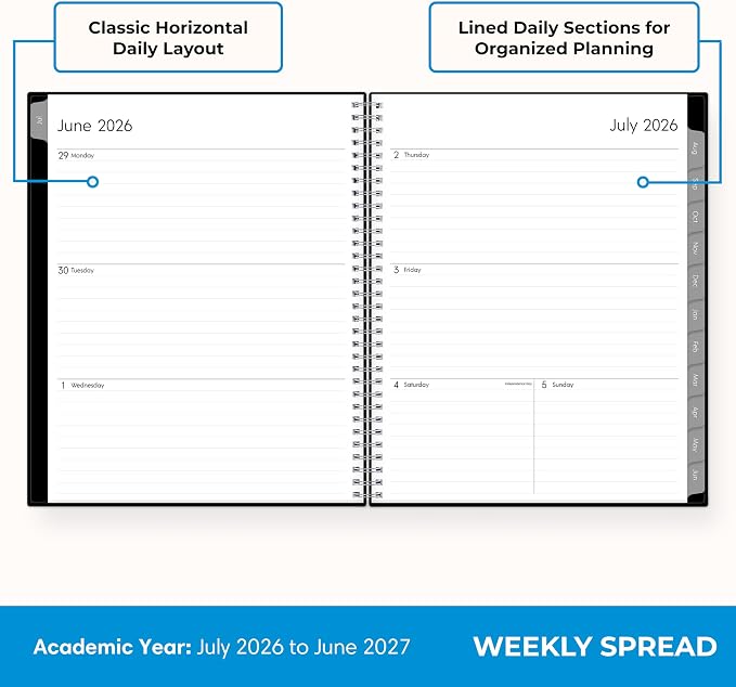 Blue Sky 2026-2027 Weekly and Monthly Academic Year Planner Calendar, July 2026 - June 2027, 7" x 9", Flexible Cover, Wirebound, Laminated Tabs, Enterprise