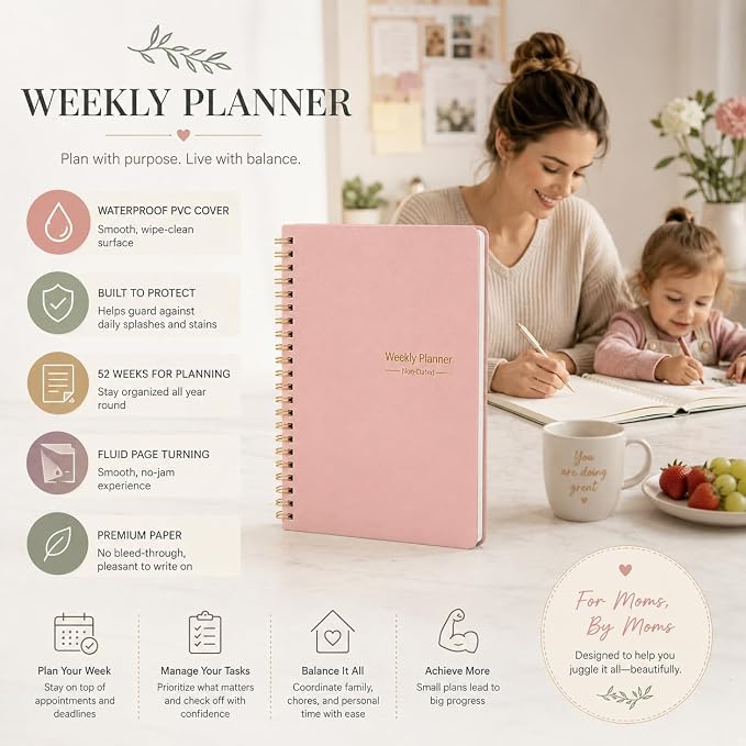 Undated Weekly Planner With Habit Tracker & To Do List 5.7 x 8.0 inch | Avoid Unfocused Busywork,Productivity Organizer,No-Bleed Thick Pages,Portable Size,Lay-Flat Spiral for Hands Free