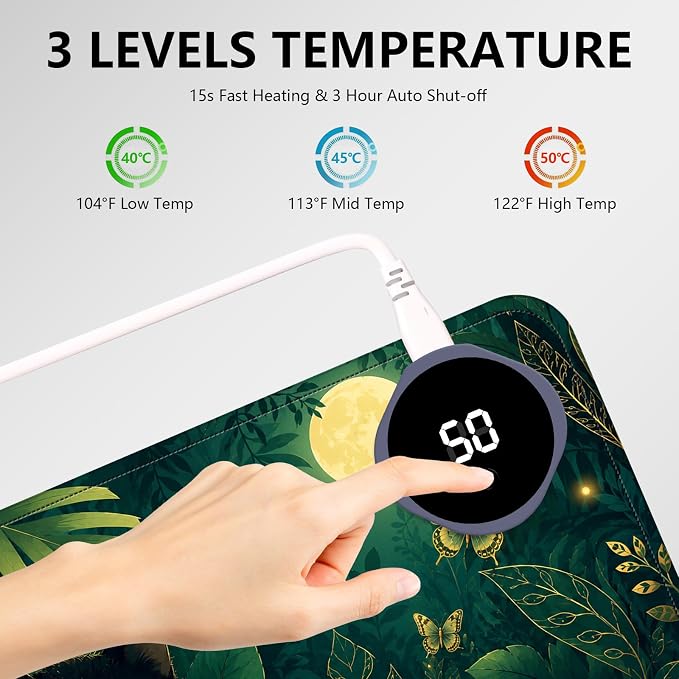 Large Heated Mouse Pad–23.6" x 14.2" Desk Mat for Office | 3 Adjustable Heat Levels,Auto Shut-Off After 3 Hours for Safety,Keeps Hands Warm While Working，Jungle Black Cat