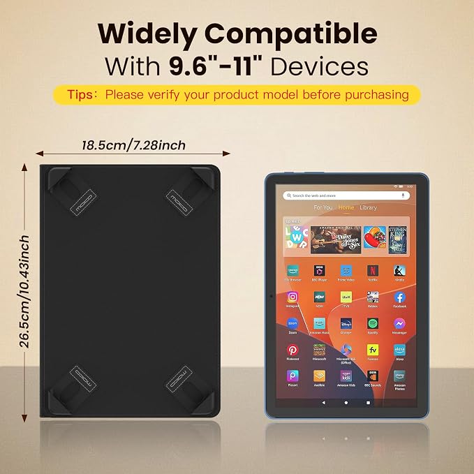 MoKo for Universal 11 inch Android Tablet Case with Pen Holder, Black Brown | Fits All 9.6-11 inch Tablets, Slim 360 Degree Rotating Cover, Multi-Angle Stand, Front Pocket, No fit iPad/NO back opening