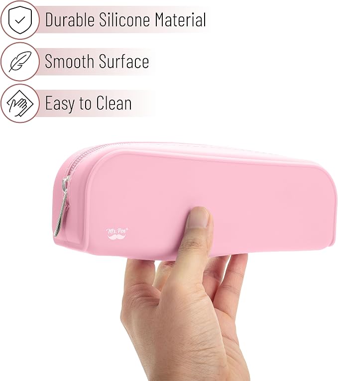 Mr. Pen- Silicone Pencil Case, Light Pink Pencil Pouch, Pencil Case Small | Multifunctional Pouch for Stationery, Cosmetics and Electrical Goods Storage