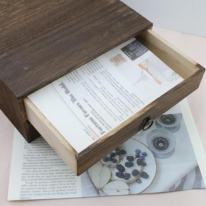 Wooden Desk Organizer 10" x 9.5" x 4.4" Mini Desk Drawer Tabletop Storage Organization Box Vintage Decorative Small Wooden Box（2 Floors）