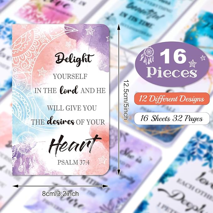 Containlol 16 Pcs Flower Daily Prayer Gift for Women, Bible Verse Notebooks Rustic Floral Inspirational Scripture Quotes Pocket Notepads, School Office, 4.9 x 3.1 Inches(Bright Style)